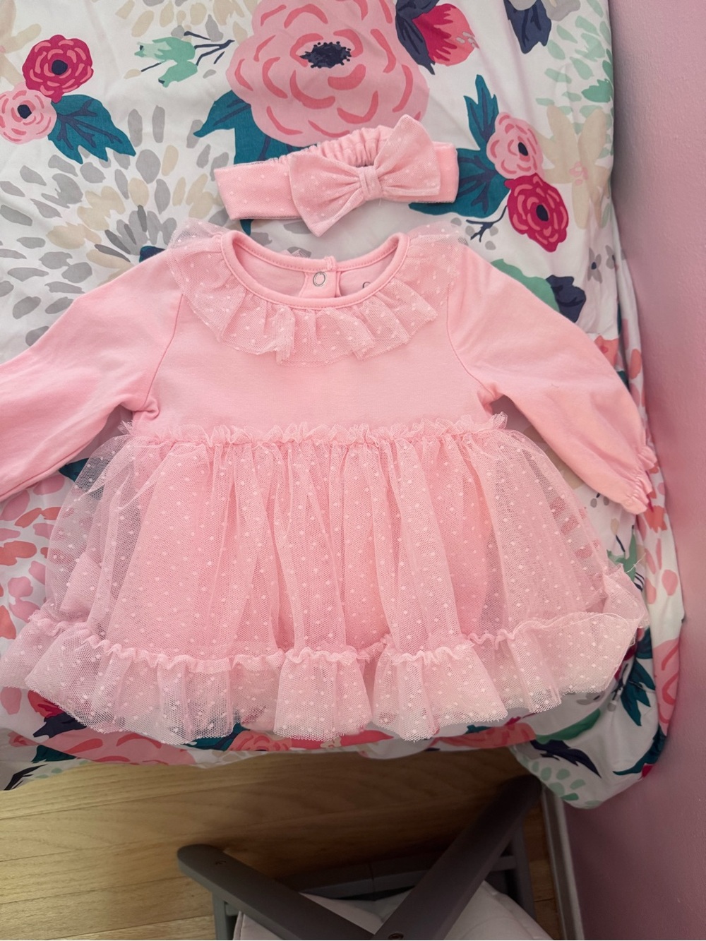 Catherine Malandrino Baby Pink Tulle Dress with Bow Headband